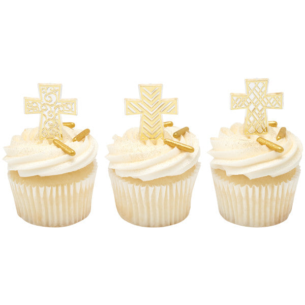 Religious Cake Toppers, Gold Cross Assortment Picks, 24, 72, or 144 count
