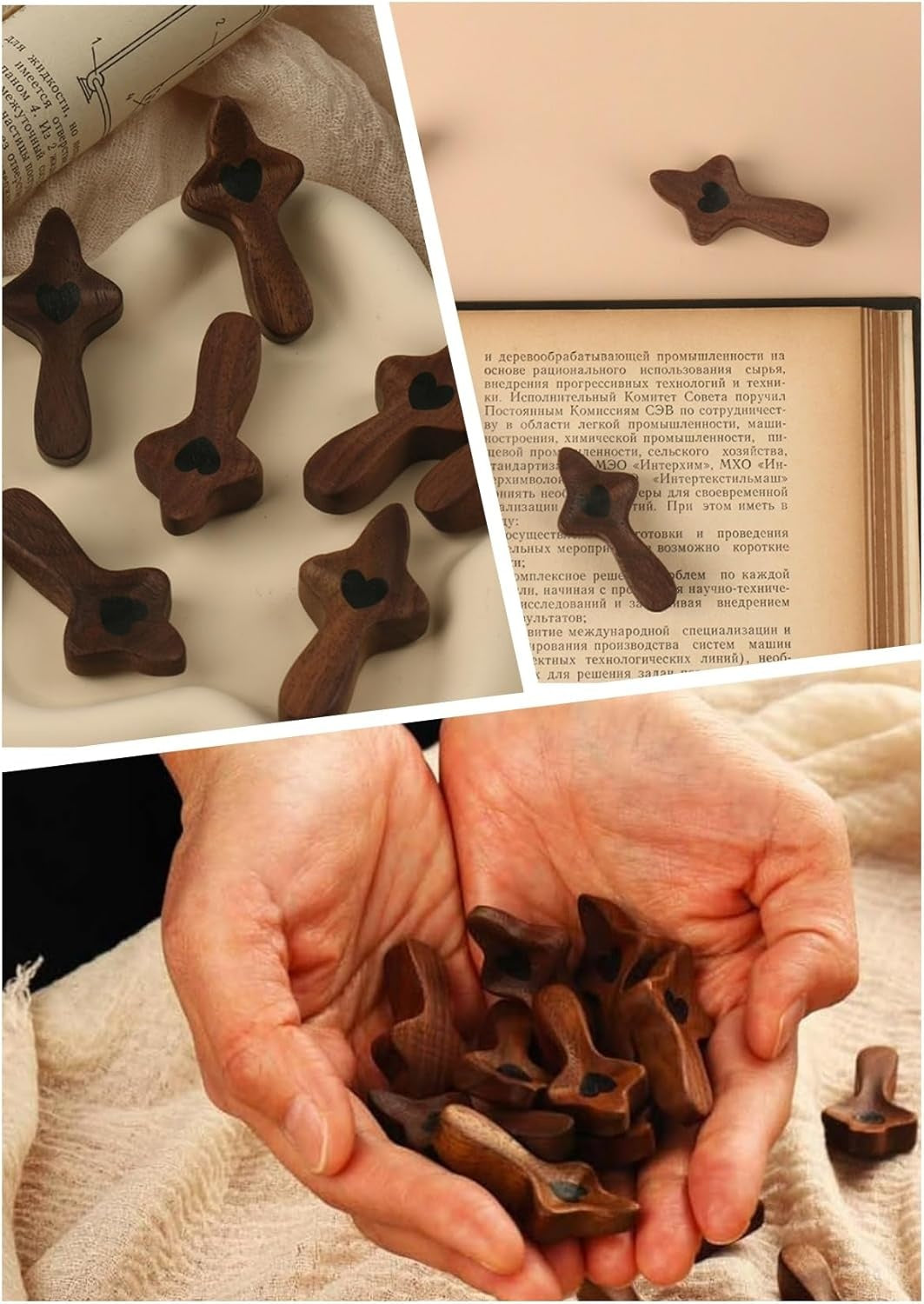 A Set Of 10 Wooden Holy Object Bags, Made Of Black Walnut Wood, Featuring Heart-shaped Patterns, Are Comforting Gifts With Religious Significance. They Are Encouraging Gifts For Christians And Handhel