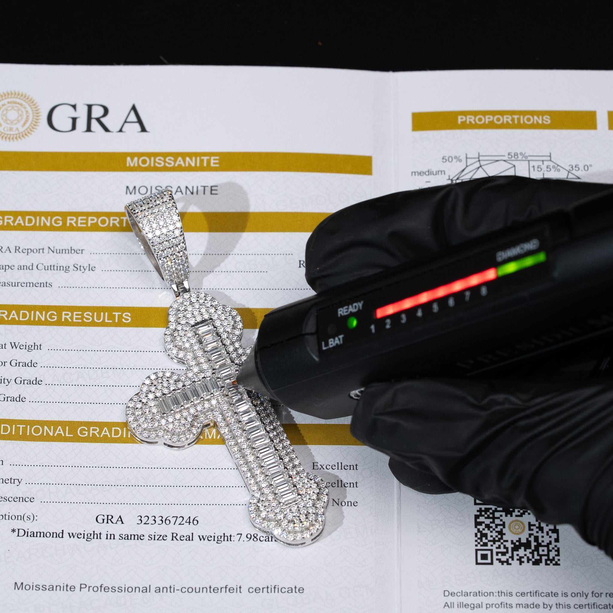 Moissanite Cross Pendant in 925 Sterling Silver