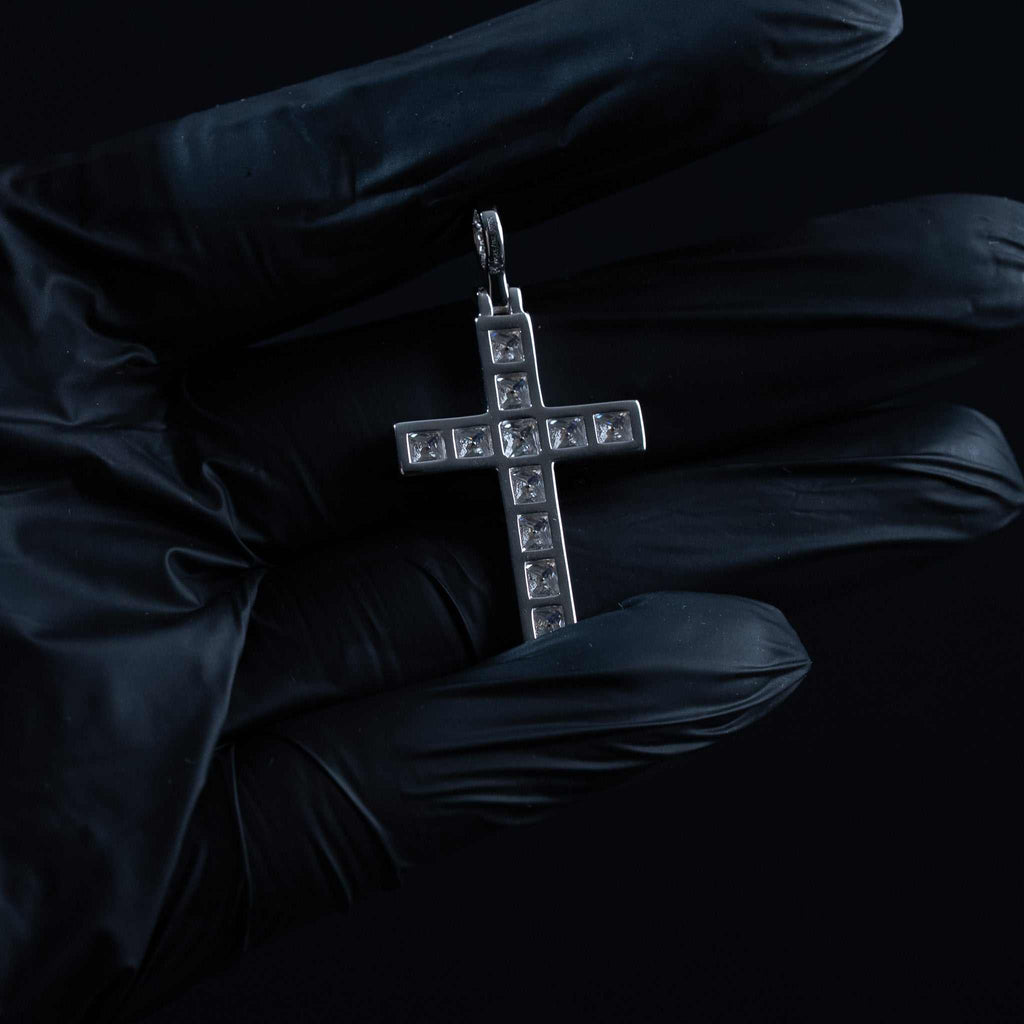 Moissanite 4.6 TCW Princess Cut Tennis Cross Pendant