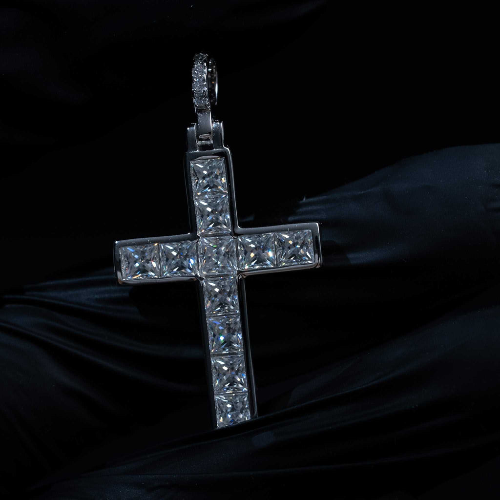 Moissanite 4.6 TCW Princess Cut Tennis Cross Pendant
