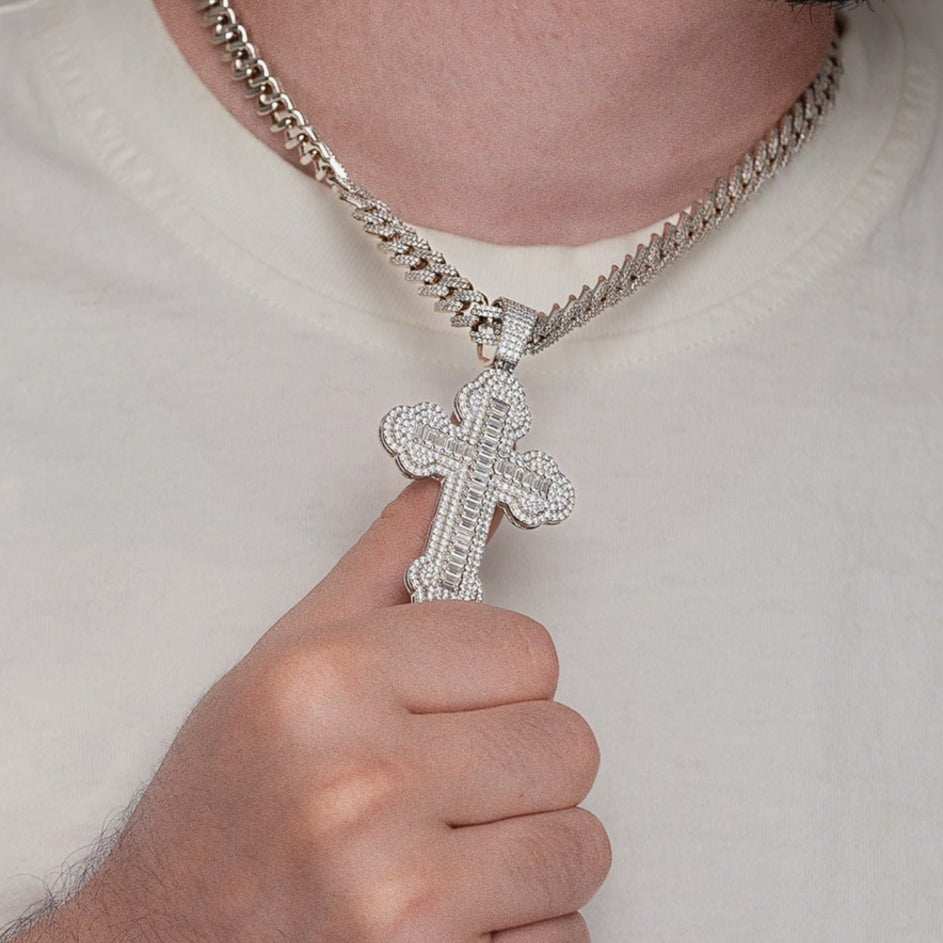 Moissanite Cross Pendant in 925 Sterling Silver