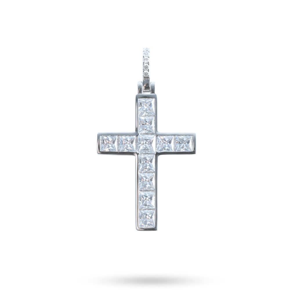 Moissanite 4.6 TCW Princess Cut Tennis Cross Pendant