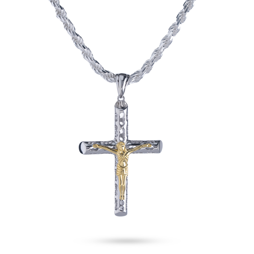 Two Tone Jesus Crucufix Cross Pendant in 925 Sterling Silver