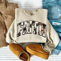 Faux Patch Faith Cowhide Crewneck Sweatshirt - Preorder