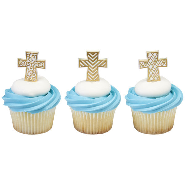 Religious Cake Toppers, Gold Cross Assortment Picks, 24, 72, or 144 count