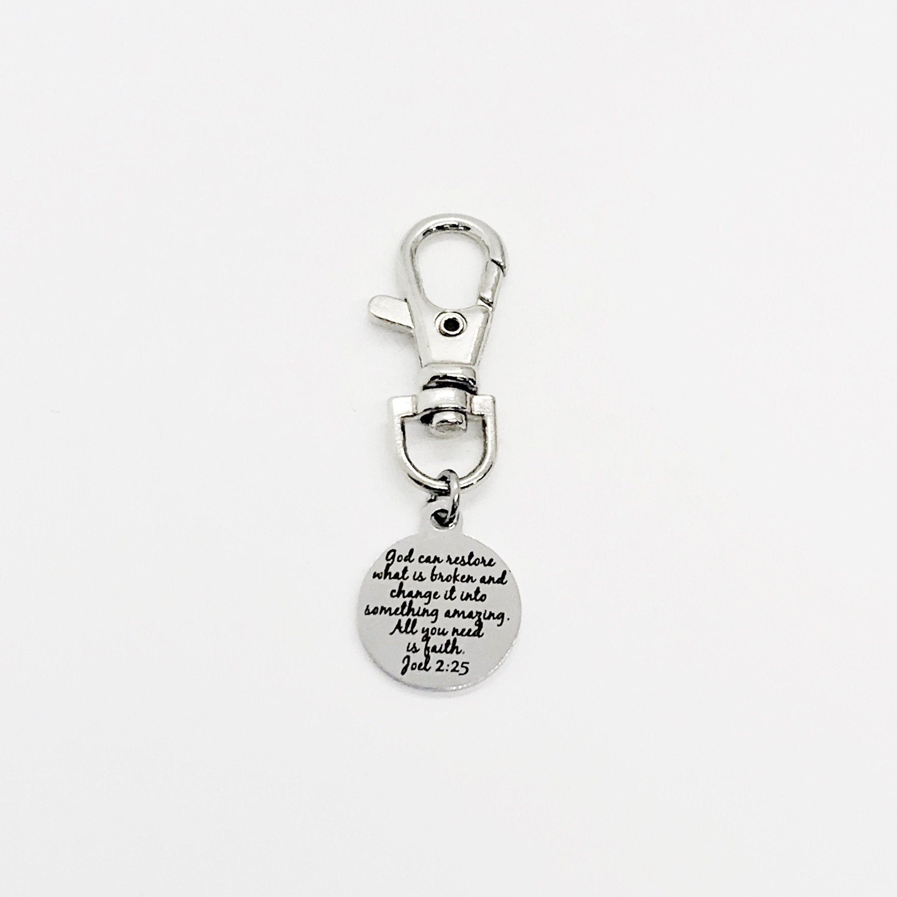 Bag Charm, God Can Restore What Is Broken Charm, Joel 2 25 Charm, Keychain Charm, Keychain Clip, Christian Gift, Restoration Gift