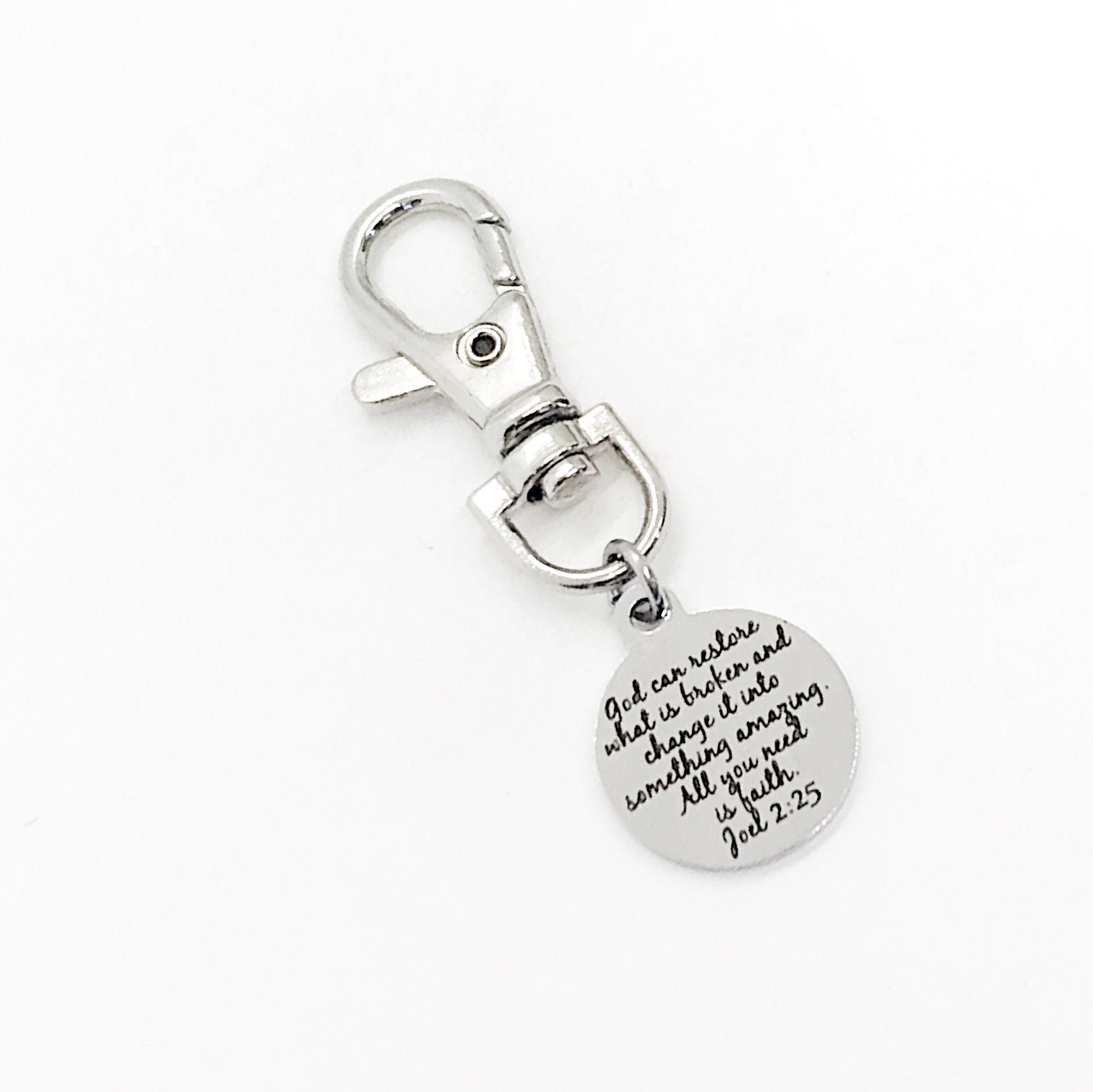 Bag Charm, God Can Restore What Is Broken Charm, Joel 2 25 Charm, Keychain Charm, Keychain Clip, Christian Gift, Restoration Gift