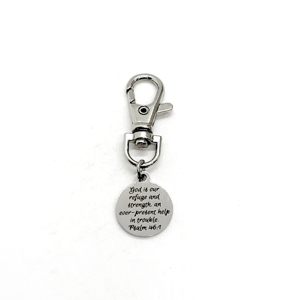 Bag Charm, God Is Our Refuge And Strength Charm, Psalm 46 1 Charm, God Is Our Help In Trouble, Clip-On Charm, Purse Charm, Faith Gift