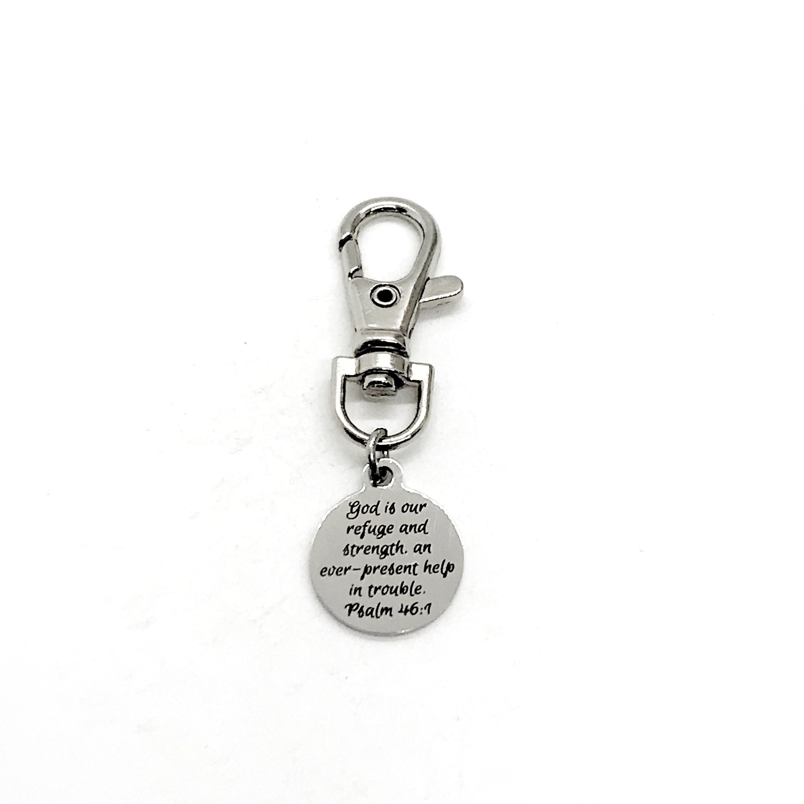 Bag Charm, God Is Our Refuge And Strength Charm, Psalm 46 1 Charm, God Is Our Help In Trouble, Clip-On Charm, Purse Charm, Faith Gift