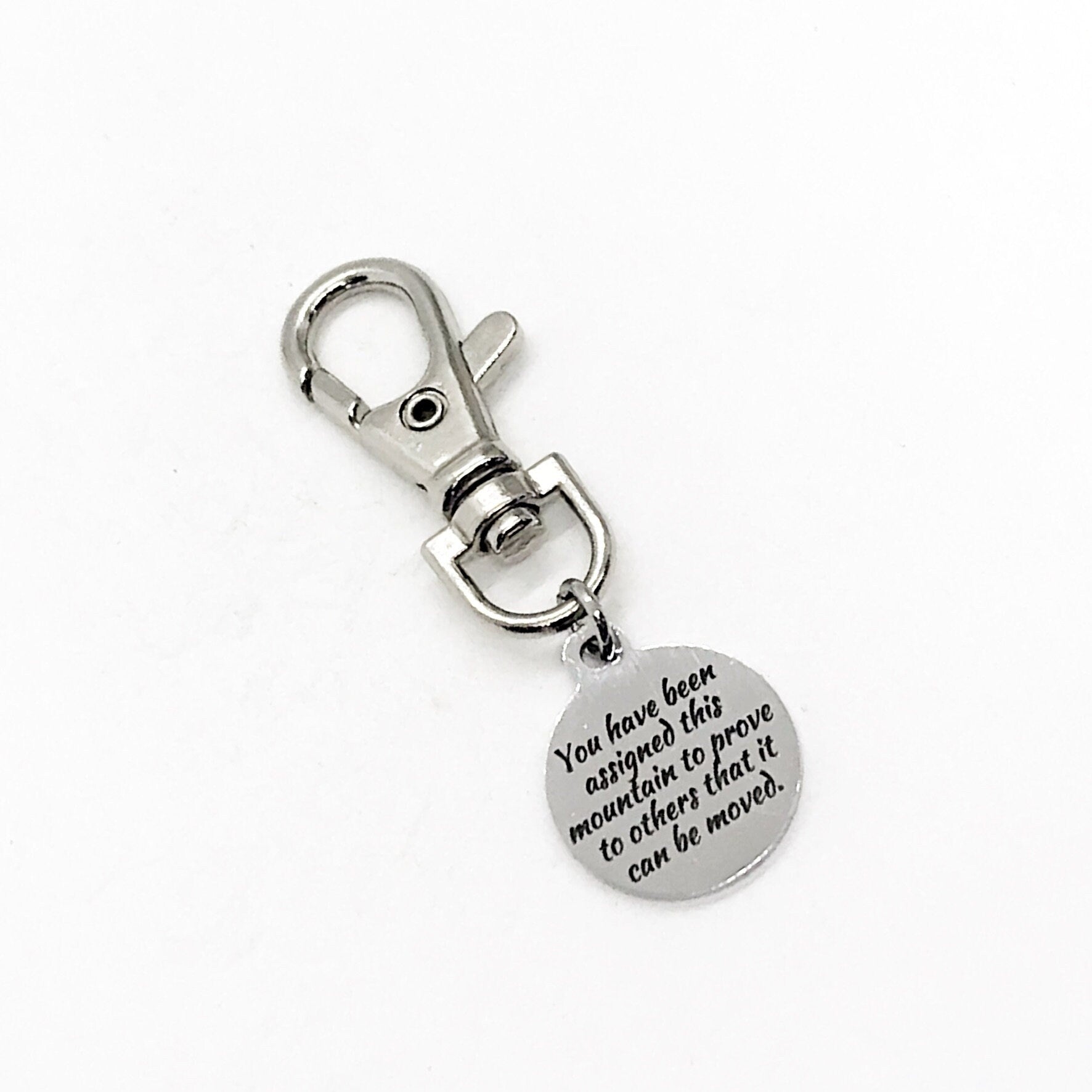 Bag Charm, You Have Been Assigned This Mountain Charm, Faith Gift, Prove It Can Be Moved, Zipper Pull, Backpack Charm, Purse Charm