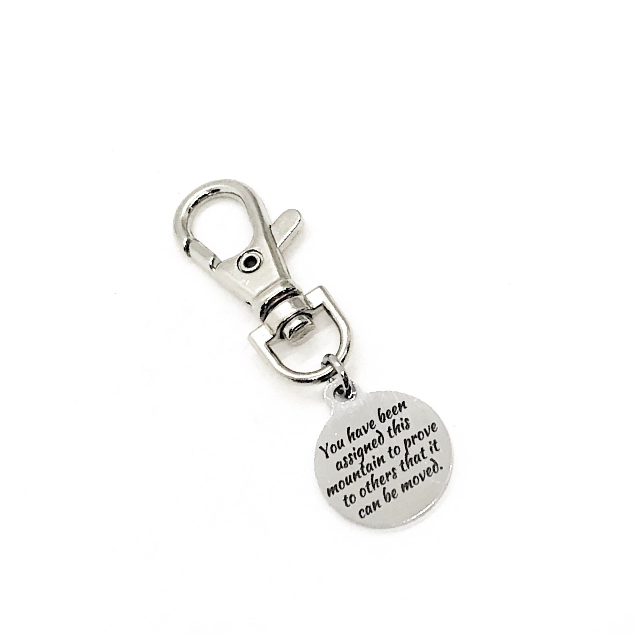 Bag Charm, You Have Been Assigned This Mountain Charm, Faith Gift, Prove It Can Be Moved, Zipper Pull, Backpack Charm, Purse Charm