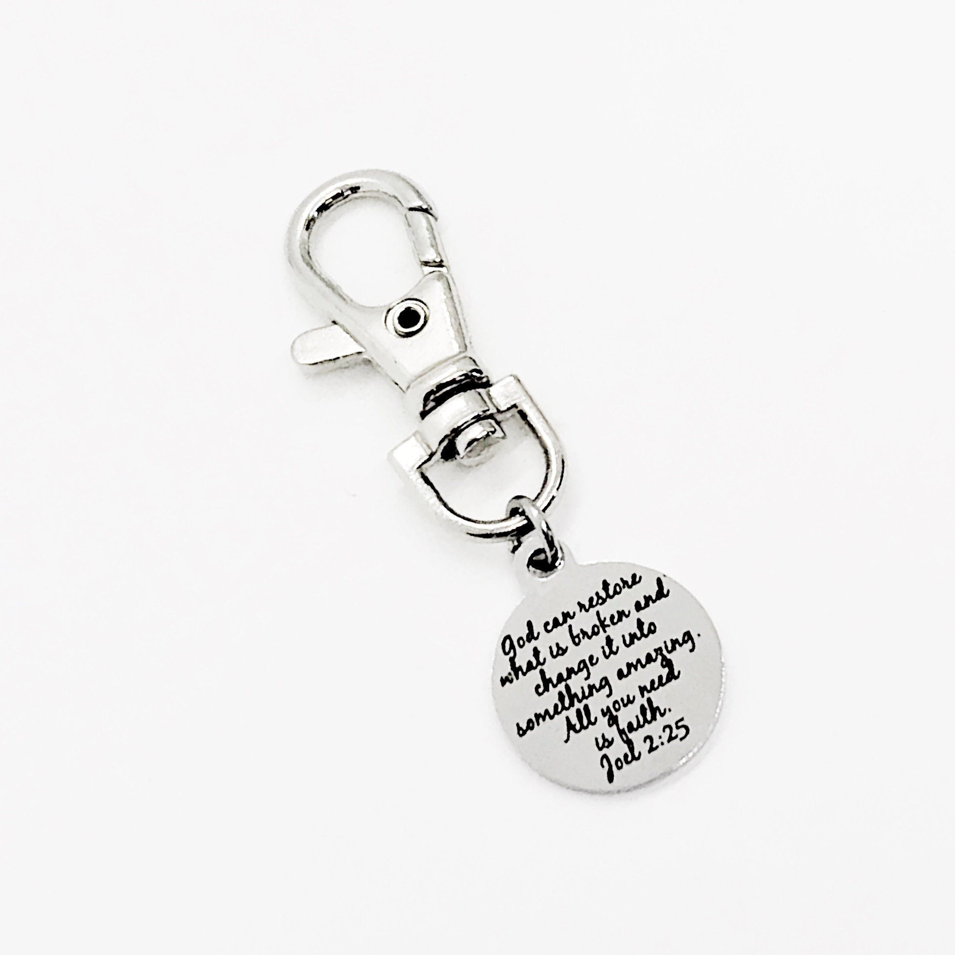 Bag Charm, God Can Restore What Is Broken Charm, Joel 2 25 Charm, Keychain Charm, Keychain Clip, Christian Gift, Restoration Gift