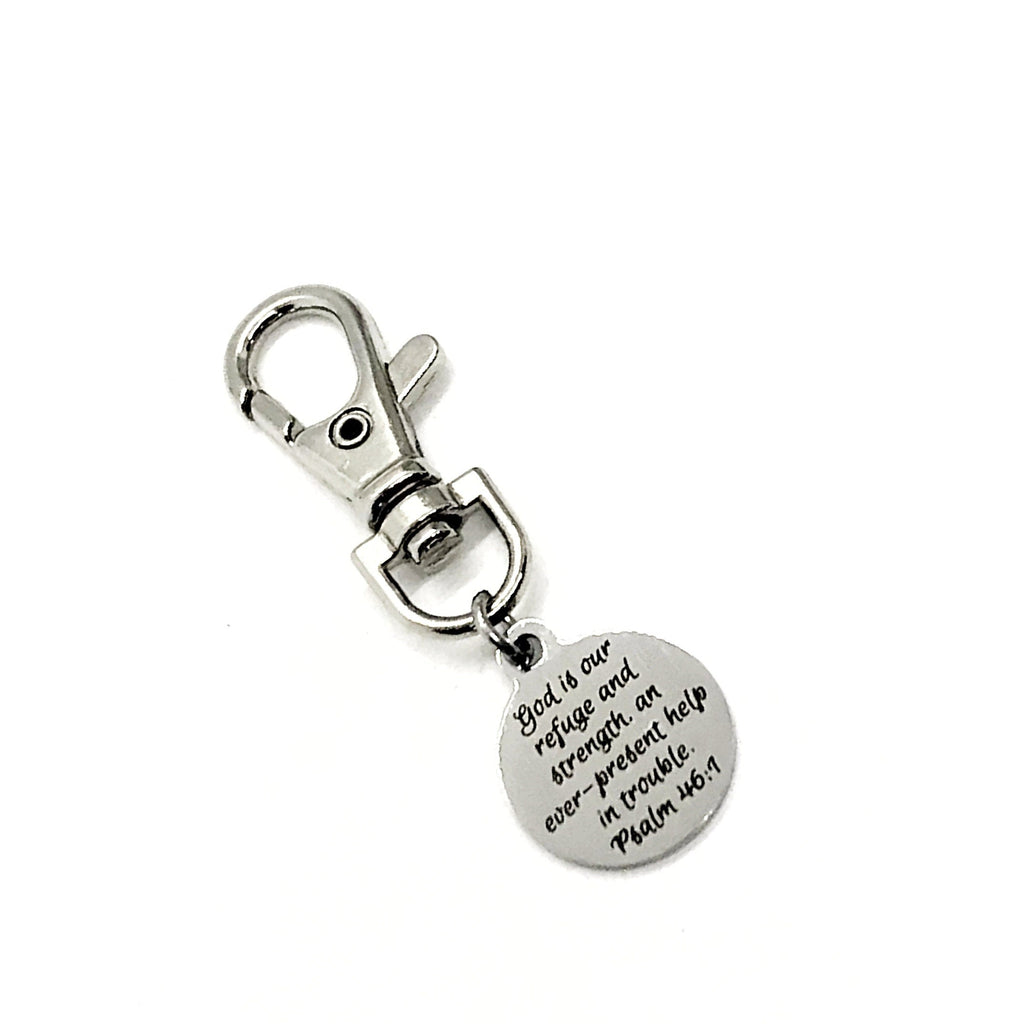 Bag Charm, God Is Our Refuge And Strength Charm, Psalm 46 1 Charm, God Is Our Help In Trouble, Clip-On Charm, Purse Charm, Faith Gift