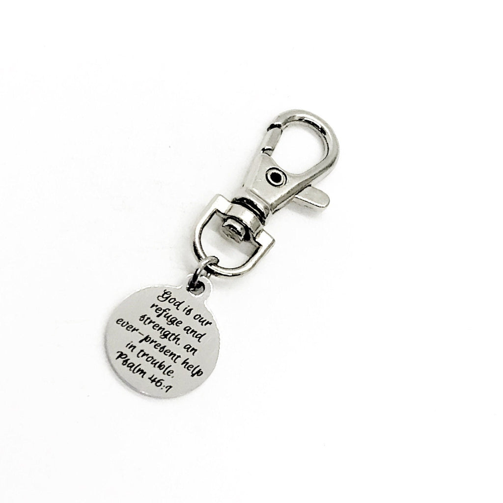 Bag Charm, God Is Our Refuge And Strength Charm, Psalm 46 1 Charm, God Is Our Help In Trouble, Clip-On Charm, Purse Charm, Faith Gift
