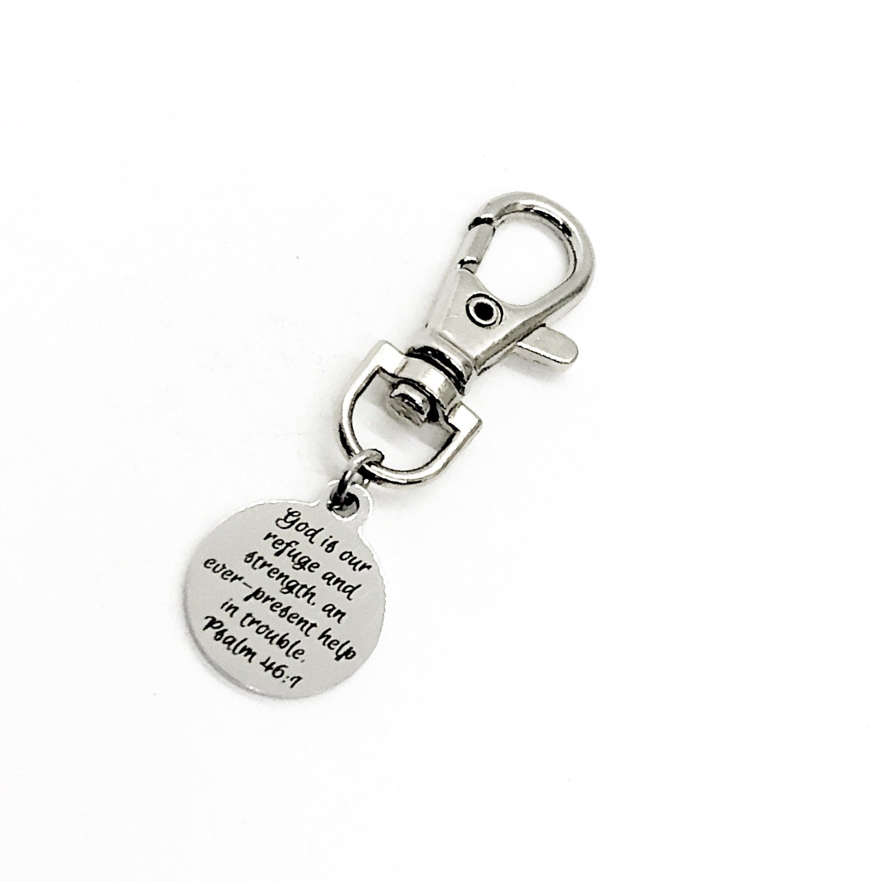 Bag Charm, God Is Our Refuge And Strength Charm, Psalm 46 1 Charm, God Is Our Help In Trouble, Clip-On Charm, Purse Charm, Faith Gift