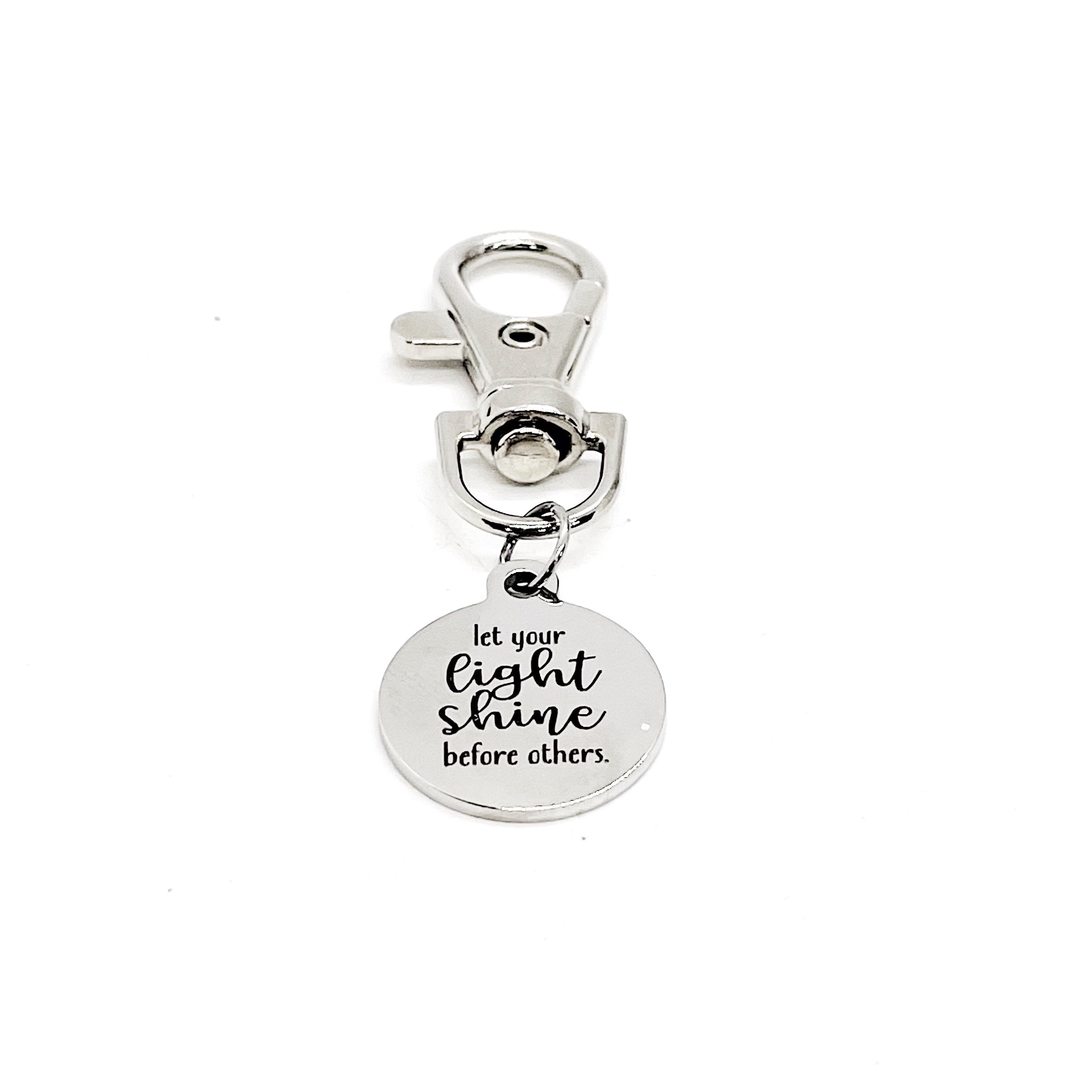 Let Your Light Shine Before Others Charm, Matthew 5 16 Charm, Bag Charm, Tote Charm, Clip On Charm, Keychain Charm, Faith Gift