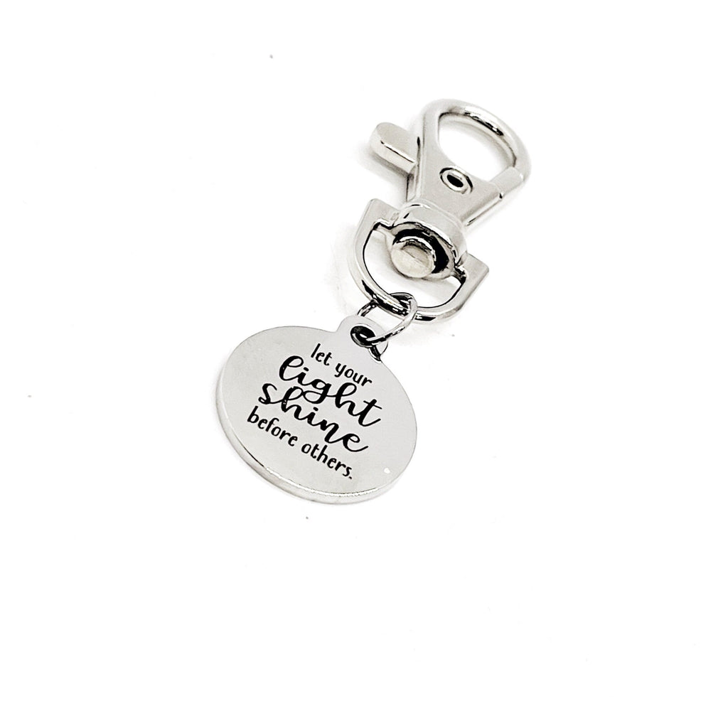 Let Your Light Shine Before Others Charm, Matthew 5 16 Charm, Bag Charm, Tote Charm, Clip On Charm, Keychain Charm, Faith Gift