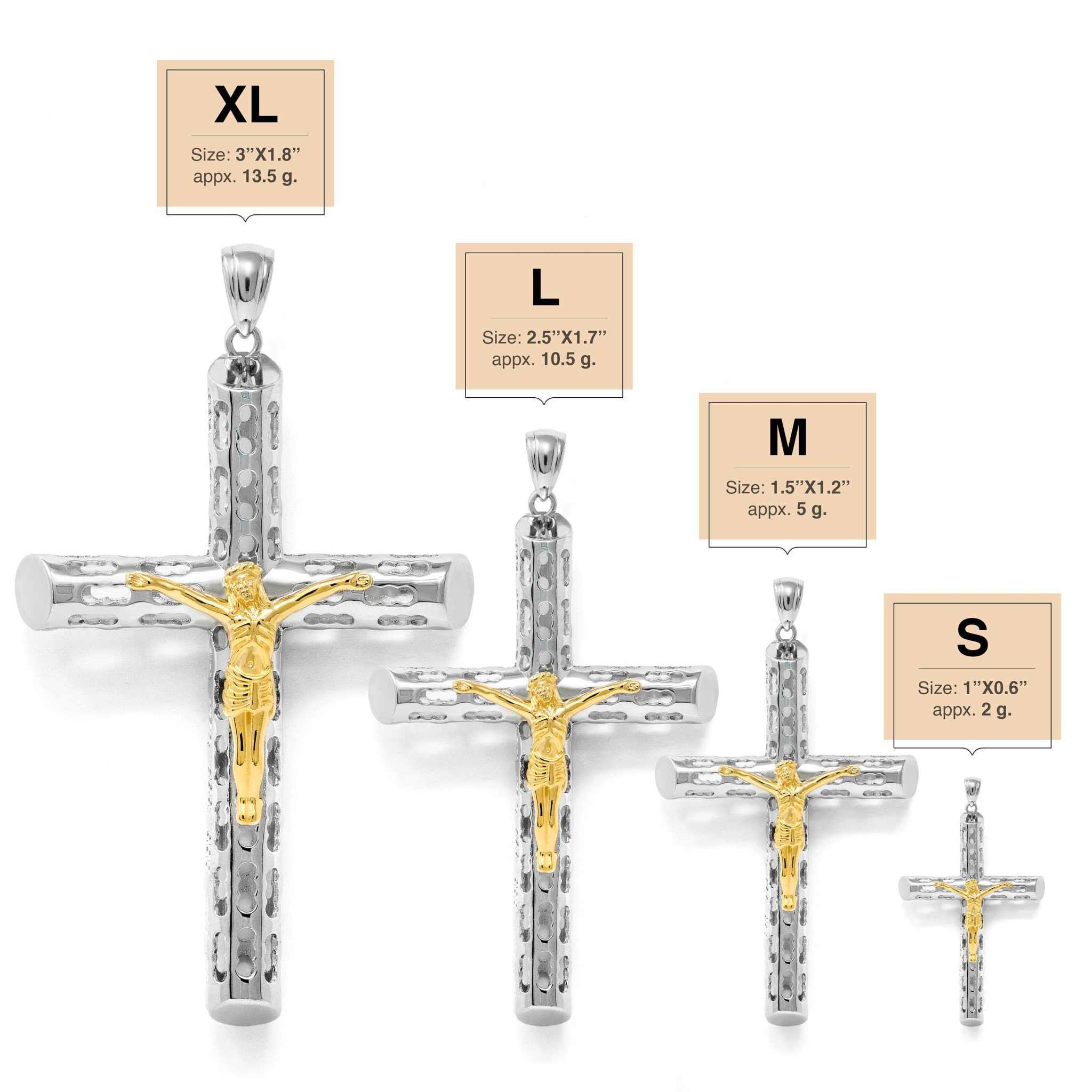 Two Tone Jesus Crucufix Cross Pendant in 925 Sterling Silver